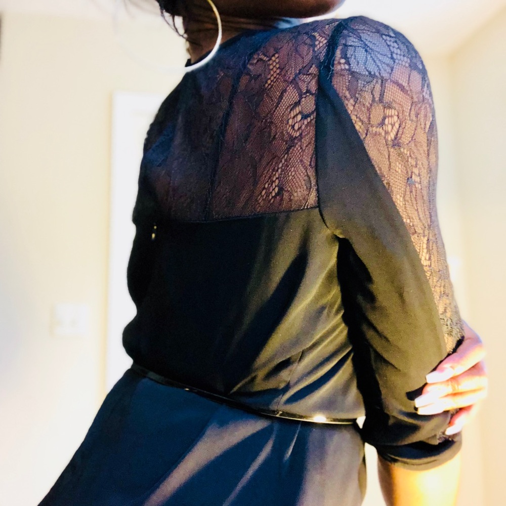 Calvin Klein Little Black Dress w/ Lace Sleeve